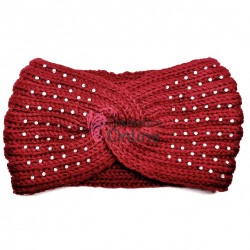 Bentita pentru cap din lana BP037EE Rosu Inchis cu strasuri